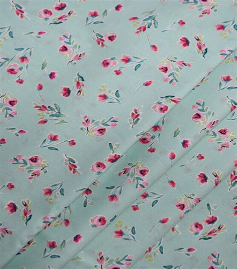 Modern Monet Pink Floral on Teal Premium Metallic Cotton Fabric